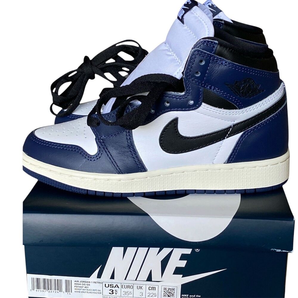 AIR JORDAN 1 RETRO HIGH OG GS FD1437 401 MIDNIGHT NAVY BLACK WHITE  3.5Y